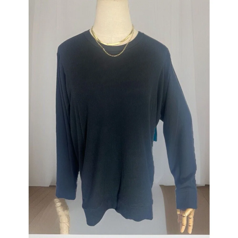 Tommy John Womens Zen Black Ribbed Sweatshirt Large Loungewear Errands Pocket Nw